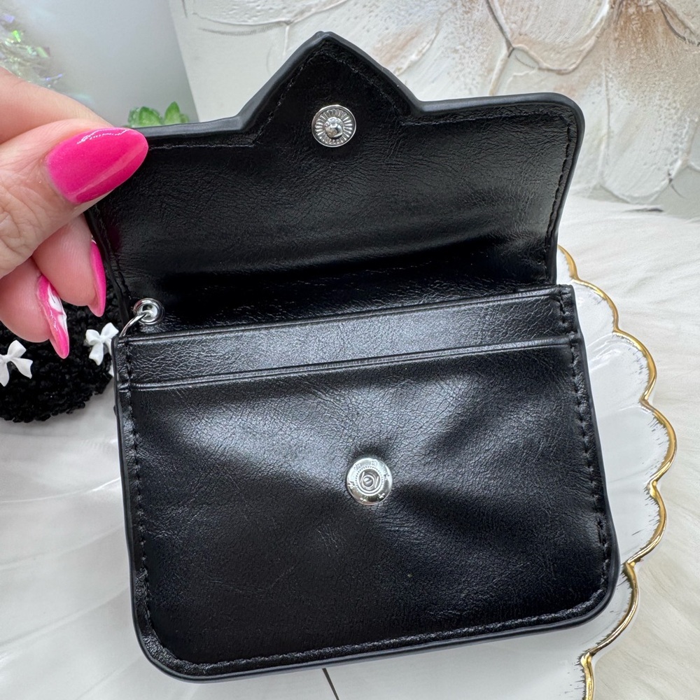 Black Heart Card Case - Faux Leather and Plush Heart Charm - Picture 4 of 6